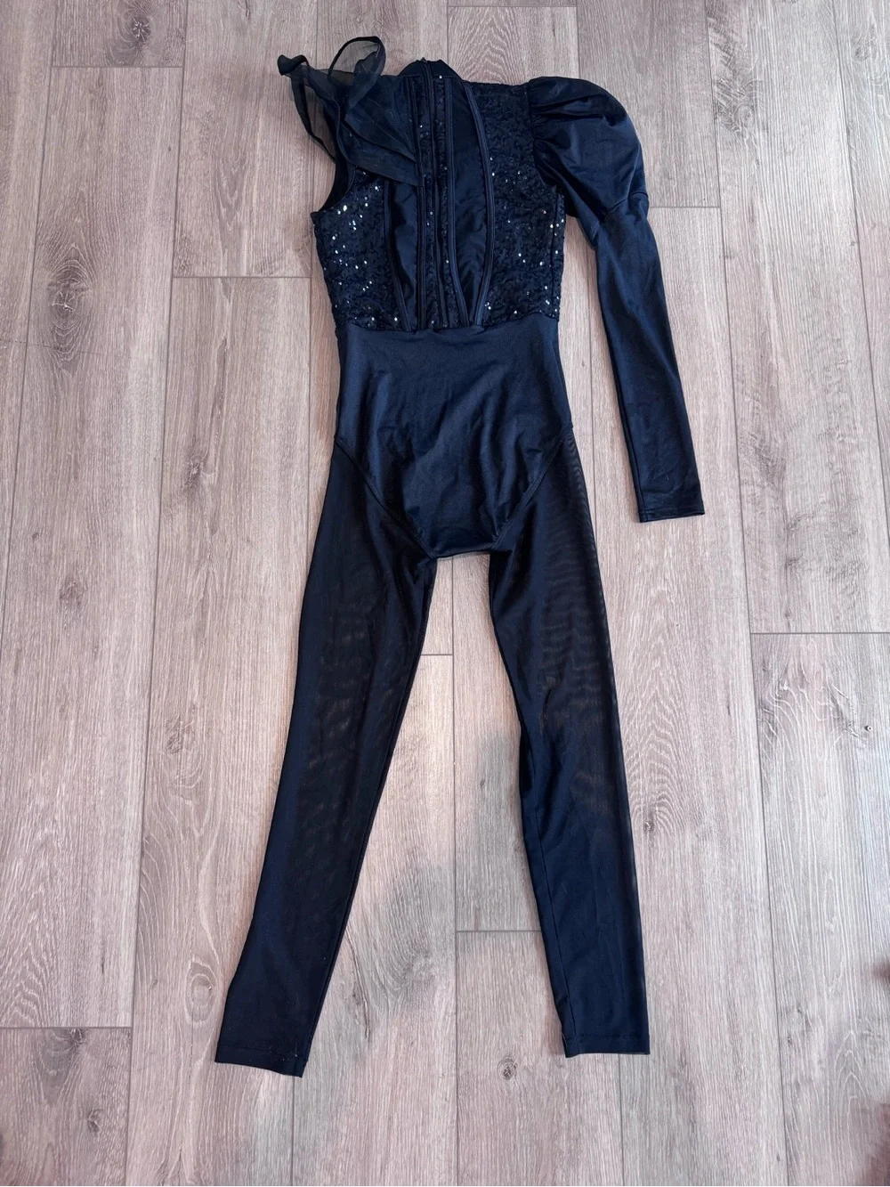 Weissman Black Sequin One-Shoulder Dance Costume